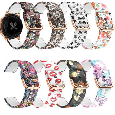 China 20mm 22mm Women Comfortable Rubber Silicone Sport Printing Smart Watch Band Strap For Samsung Galaxy Watch Active for sale