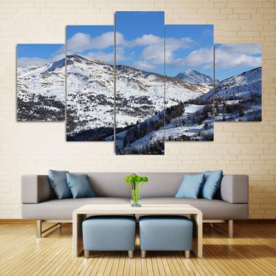 China Abstract 5 Panel Modern Snow Mountain Silver World Winter Landscape Wall Art Pictures Canvas Painting For Home Decor for sale