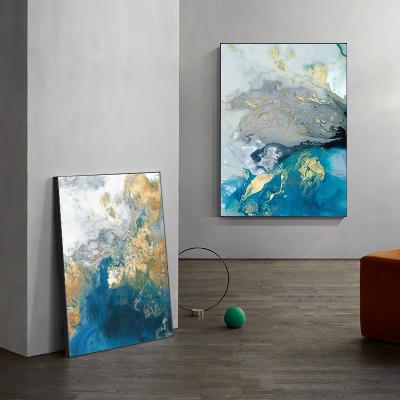 China Luxury Light Blue Abstract Gold Foil Wall Art Pictures And Canvas Painting For Home Decor Cuadros Living Room Decor for sale