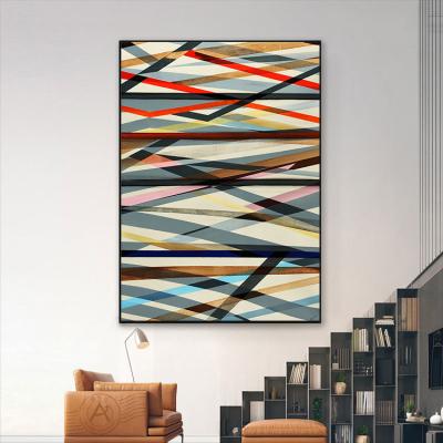 China Nordic Abstract Simple Lines Colorful Canvas Painting Wall Art Room Home Abstract Decoration Pictures Posters For Living for sale