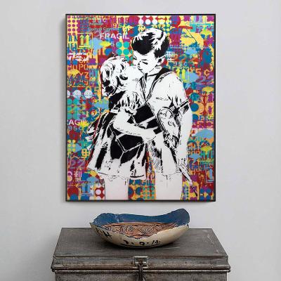 China New Graffiti Wall Art Pictures Boy Kiss Girl Street Home Decor Classic/Postmodern Living Room Art Posters Canvas Painting For for sale