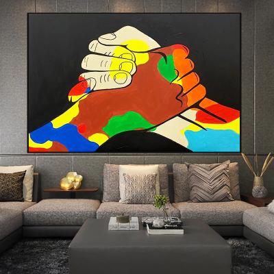 China Colorful Abstract Hold Hands Wall Art Picture Canvas Painting For Home Decor Cuadros Living Room Decoration for sale