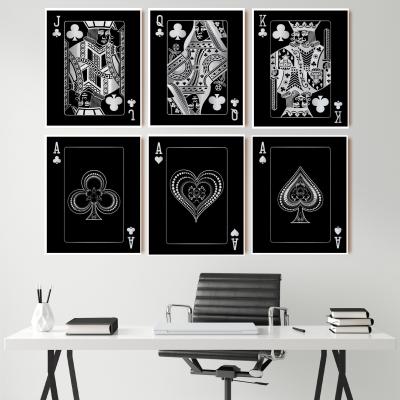 China Black and White Abstract Caudros Living Room Home Decoration Art Room Canvas Painting For Office Wall Decor Mitivational Playing Card for sale