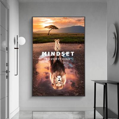 China Abstract Animal Motivition Quotes Big Little Lions Mentality Painting Wall Art Poster Prints Wall Pictures For Home Living Room Cuadros for sale