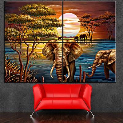 China Abstract Elephant In Sunset Landscape And View Wall Art Pictures Canvas Painting For Home Decor Cuadros Living Room Decoration for sale