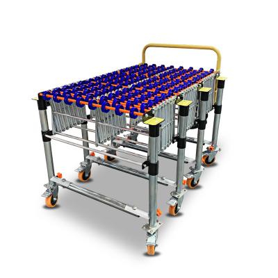 China Heat Resistant Portable Container Loading Expandable Roller Conveyor With Plastic Bearings for sale