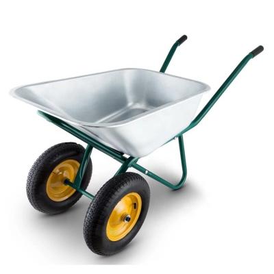 China Industry Double Wheel Garden Building Industry Steel Galvanized Tray Utility Wheelbarrow for sale