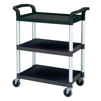 China 4 Wheel Plastic Transport Cart Rolling Serving Trolley Three Tier Mobile Carts for sale