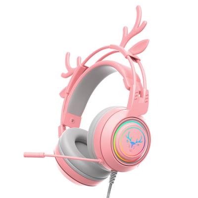 China Best Selling Cute Earphone Antlers RGB Esports 3D Gaming Wired Headset Surround - Gaming Sound Wired Headset for sale