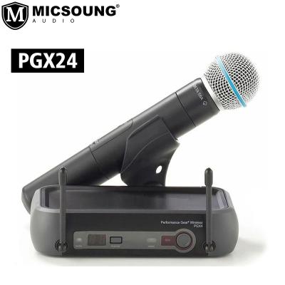 China Handheld Microphone PGX24 BETA58A Professional UHF Wireless System 2 Channels Handheld Microphone Mic For Party Karaoke Dynamic Long Distance for sale