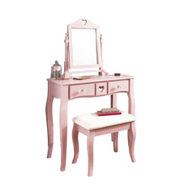 China Solid Wood Solid Wood Pink Dresser For Girls Wooden Dressing Table With Mirror for sale