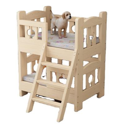 China Breathable Handmade Pet Products Wooden Pet Bunk Bed For Dogs Pet Wooden House for sale