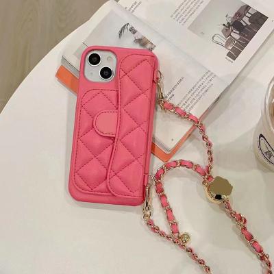 China Shockproof Apply to Apple 14promax Cell Phone Cases Rhombus Perfume Chain Small Straps 12promax Tri Case Oblique Change for sale