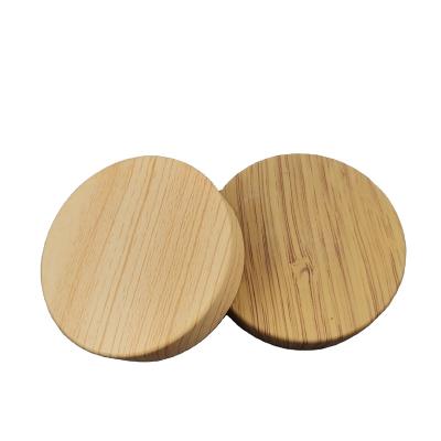 China Non Spill 55mm Recyclable Bamboo Lid Cover For Lotion Jars Inner Plastic Cap Wooden Screw Cap for sale