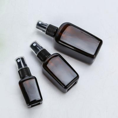 China Square Empty Cosmetic Amber Glass Spray Bottles for Cosmetic Essential Oils for sale