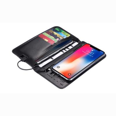 China PU leather Card Holder Emergency 6800mah wireless charger wallet power bank for sale