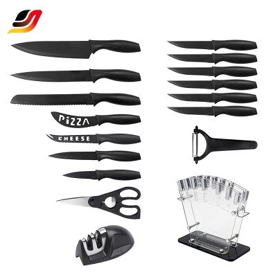 China New design viable high quality 17 piece carbon stainless steel kitchen knife set with sharpener knife set with block for sale