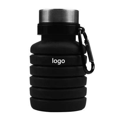 China 470ml 550ml Quality Outdoor Sport Silicone PORTABLE Collapsible Collapsible Water Bottle With Carabiner Lid for sale