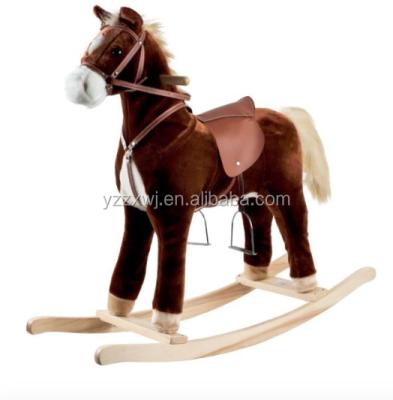 China Ride on Wooden Toy Plush Rocking Horse Stuffed Animal Rocking Horse Wooden Rocking Horse with Sound for sale