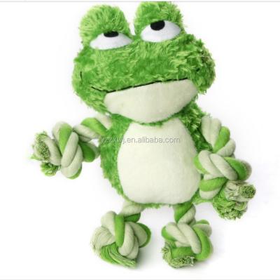 China Free Sample Green Plush Frog Shape Sustainable Pet Toy For Dog Pet Soft Squeaky Toy For Dogs Frog Monkey Ties Rope Pet Toys for sale