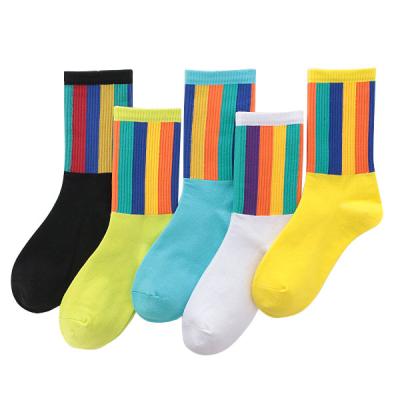 China Pride Festival Ladies Personalized Cotton Fashion Bright Stripe Colors Fashion Korean Popular Creative Rainbow QUICK DRY Cheerful Tube Socks for sale