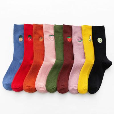 China Wholesale QUICK DRY Cotton Crew Tube Fruit Solid Color Embroidery Custom Women's Sports Socks for sale