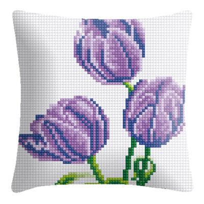 China Wholesale Purple Tulip Flower Cross Stitch Home Embroidery Kits Pillow Europe Dropshipping DIY Cross Wool Embroidered Stitch for sale