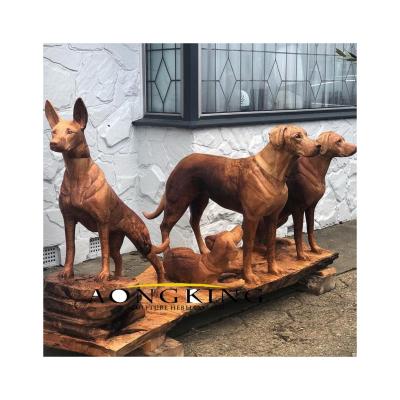 China Europe stand on the wooden bronze statue of four bronze dogs for sale