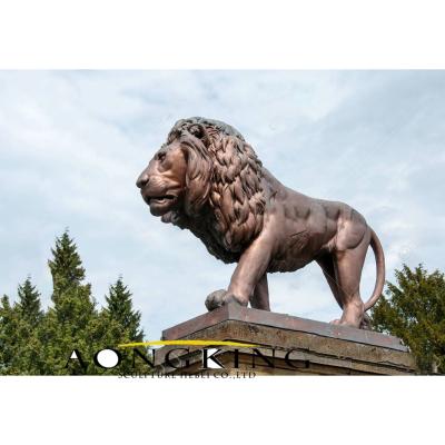 China Europe Big Size Bronze Standing Fierce Lion Statue With Pedestal for sale