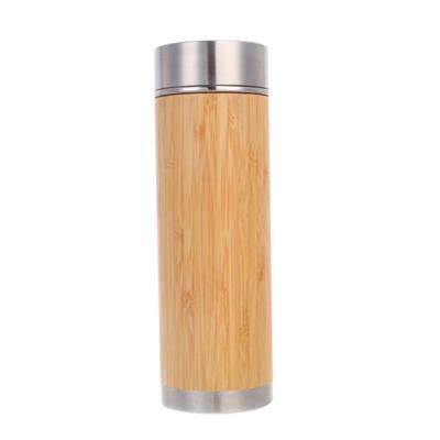 China LFGB Stainless Steel PORTABLE Heat Insulation Bamboo Water Bottles Straight Shape for sale