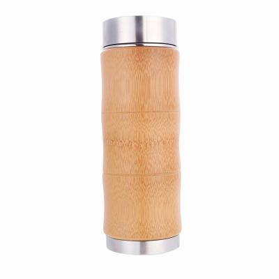 China PORTABLE Custom Triple Wall 450ml Stainless Steel Water Bottles Bamboo Self Shaper Heat Insulation Cups for sale