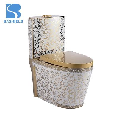 China Double-flush Factory Ceramic Toilet White Gold Art Decoration Plated Toilet for sale