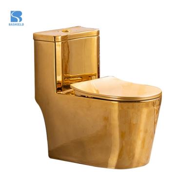 China Double-Flow Luxury Ceramic Bathroom Sanitary Ware Golden Toilet for sale