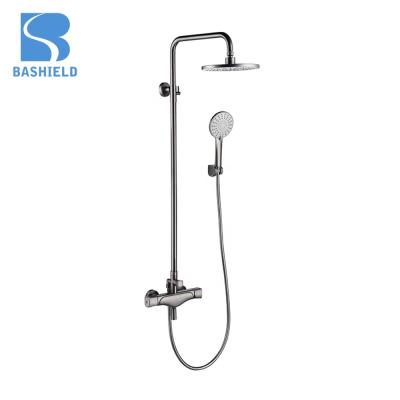 China With Hot Cold Slide Bar Bathroom Faucet Shower Set Rainfall Square Black Faucet Shower Set for sale