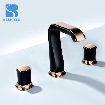 China Modern Brass Bathroom Faucets Basin Sink Faucet Metered Gold Handle 2 Handle for sale