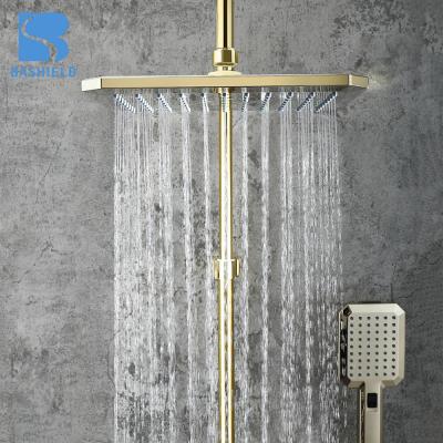 China Brass Gold Free Slide Bar Shower Set Shower Set Rainfall Mixer Bath for sale