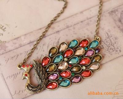 China Charm retro peacock colored diamond necklaces clothes decoration for sale