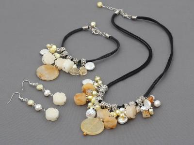 China Fashion handmade topaz & pearl necklace bracelet eardrop woman Jewelry set wholesale China for sale