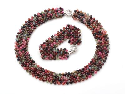 China Natural Tourmaline color agate necklace and bracelet woman Jewelry set handmake from China for sale