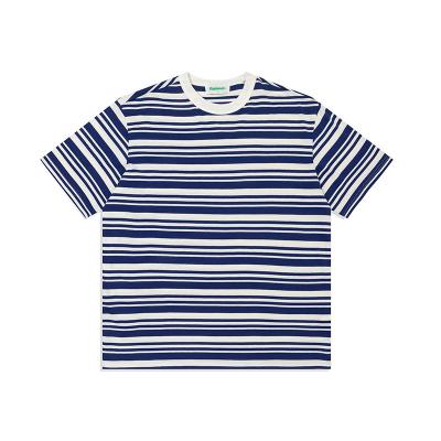 China Anti-wrinkle 2022 new summer retro round collar T-shirt men's color stripe short sleeves for sale