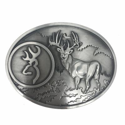 China Eco-friend Hebillas High Quality Antique Silver Metal Western Single Deer Belt Buckle for sale