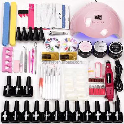 China Nail Art Beauty Gel Nail Polish Kit with UV Lamp 36W Private Label Manicure Tool Kit Nail Gel for sale