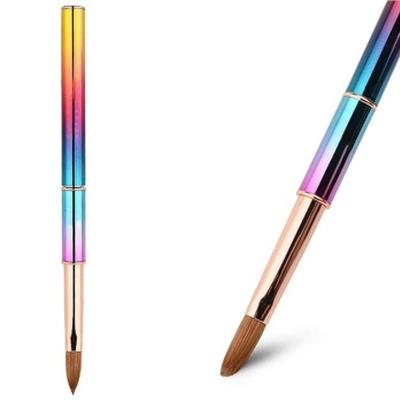 China 2020 Nail Art Brush OEM Free Sample Kolinsky Hair Rainbow Soft Nylon Non Gel Brush Nail Art Pen Nail Brush Metal for sale