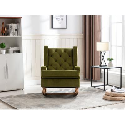 China COOLMORE sofa bed customized wingback tufted living room design velvet button accent chair olive rocking chair for sale