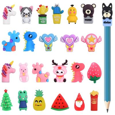 China Factory Topper Stationery Increase Product Value Plastic PVC Pen Cap 3D China Cartoon Silicone Soft 2D Cover Ornament Pencil Case for sale