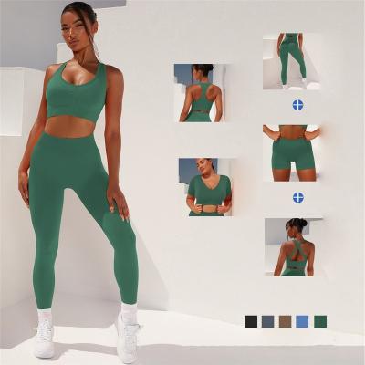 China Breathable Yoga Leggings Sets Wholesale Fitness Yoga Wear 5PCS Workout Women Seamless Gym Sets for sale