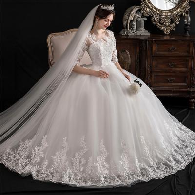 China Breathable Long Sleeve One Shoulder Long Sleeve One Shoulder Bridal Spring Tow Luxury Wedding Dress for sale