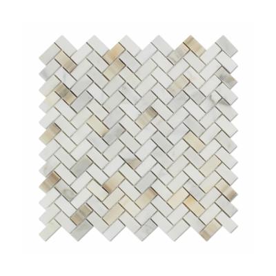 China Modern Multi Color Waterjet Gold Stone Calacatta White Marble Herringbone Mosaic Tiles For Flooring for sale