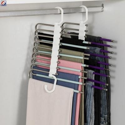 China Display Clothes Magic Multilayer Jeans Tie Scarf Towel Clothes Cabinet Stainless Steel Rack Metal Non Slip Trouser Hangers Space Saving for sale