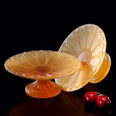 China Liuli Auspicious-Flower Storage Baskets Dish Bowl Sustainable Tray Vegetables Crystal Glass Fruit Dish for sale